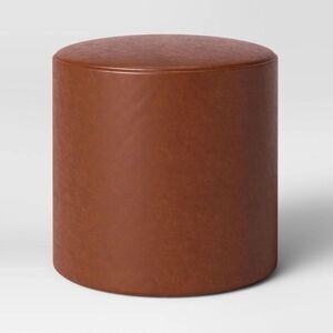 Project 62 - Bodrum Round Upholstered Ottoman Caramel Faux Leat Caramel